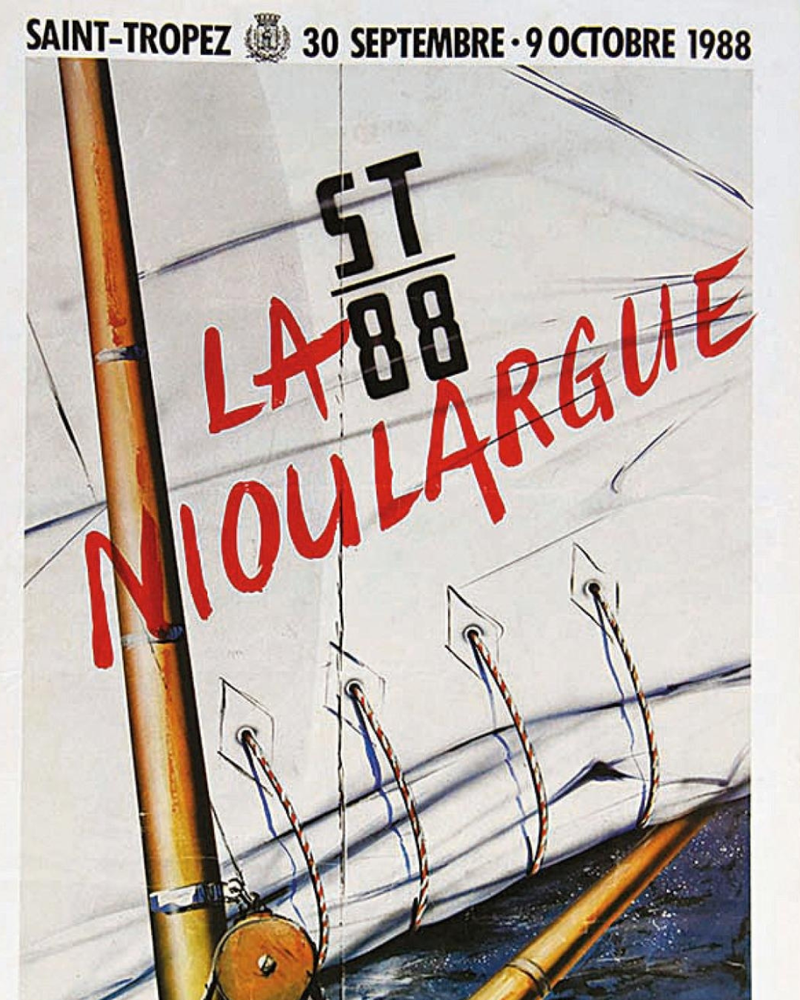 Poster for an event in Saint-Tropez featuring a ship illustration and text.