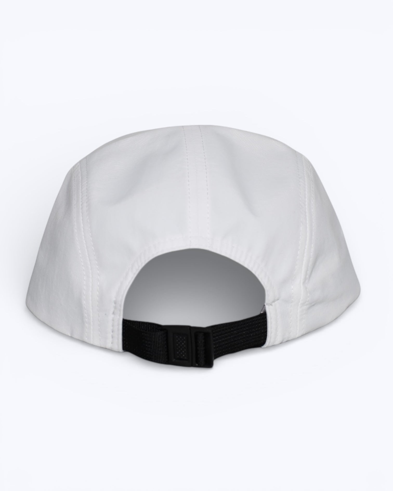 White cap with a black strap on a white background