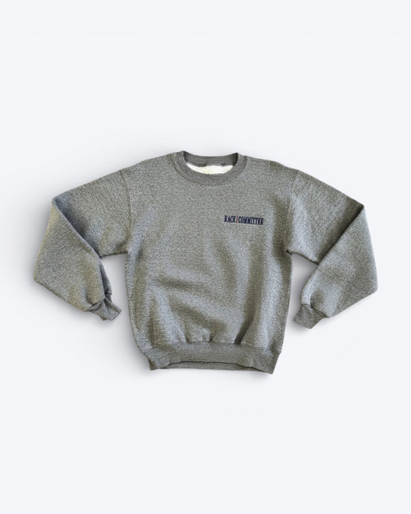 Gray sweatshirt with a logo on a white background