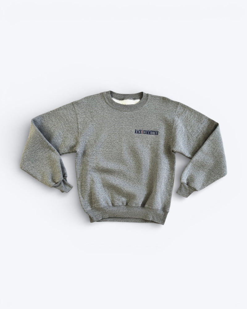 Gray sweatshirt with a logo on a white background